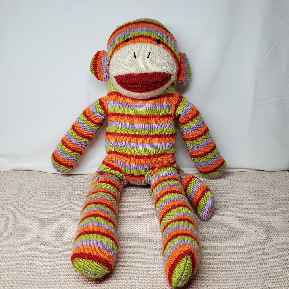 Rainbow Stripe Boho 18" Sock Monkey Plush Dan Dee Collectors Choice Stuffed